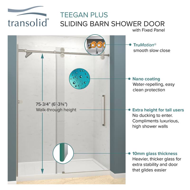 Teegan Plus 59 in. W x 80 in. H Sliding Door with Fixed Panel Semi-Frameless Shower Door with Clear Glass