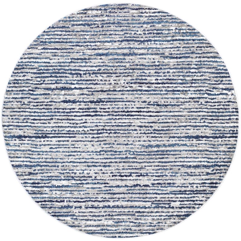 Livabliss Monte Carlo Casual Stripe Area Rug - Navy - 5'3" x 5'3" Round