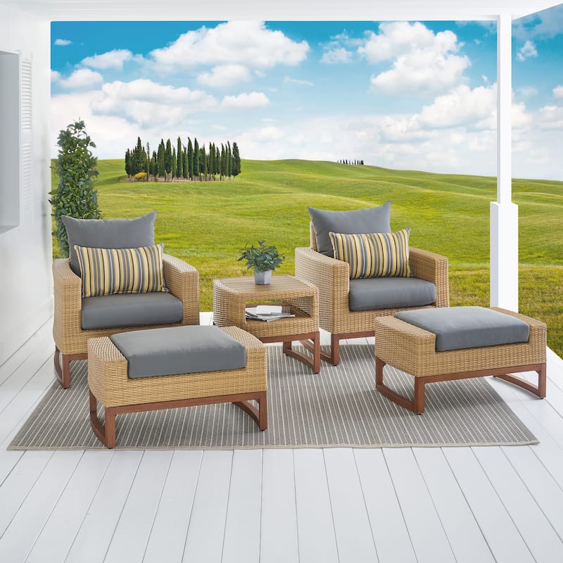 Mili 5 Piece Sunbrella Outdoor Patio Club Chair & Ottoman Set