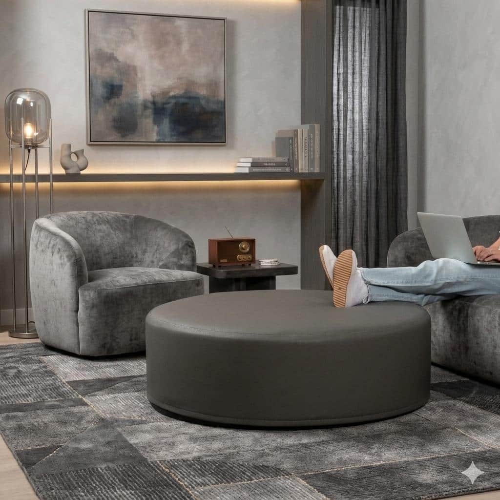 Jaxx Candler Round Couch Ottoman Large Coffee Table & Foot Rest, 44-Inch