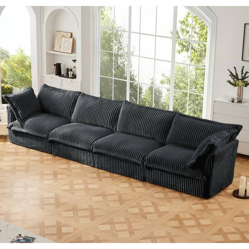 156.6" Corduroy 5-Seater Sofa, Deep Design for Living Room and Bedroom