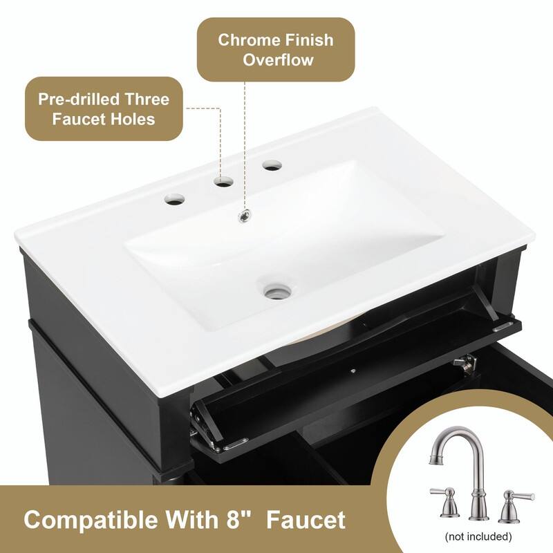 36" Bathroom Vanity with Sink, Freestanding Bathroom Cabinet with Ceramic Basin, Flip Drawer