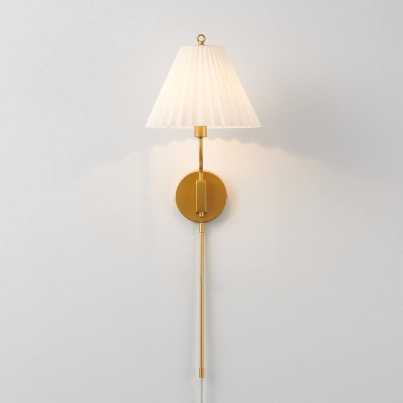 KAWOTI Brushed Gold Wall Sconce with Cone Opal White Glass - D11" x W12.5 x H33"