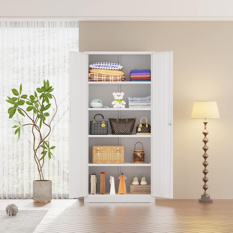 36 inch - 71 inch Tall File Cabinet Metal Storage Cabinet with Lockable Doors and Adjustable Shelves for Office, Home, Pantry