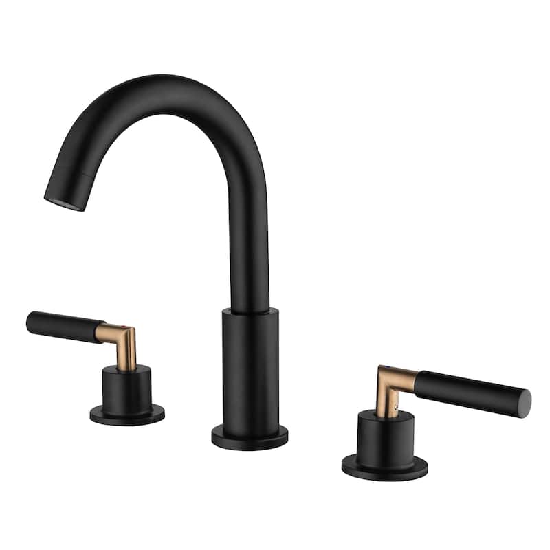 Modland 304 Stainless Steel 3-Hole Bathroom Faucet with 360-degree Swivel Spout, Brushed Gold/ Matte Black - Matte Black