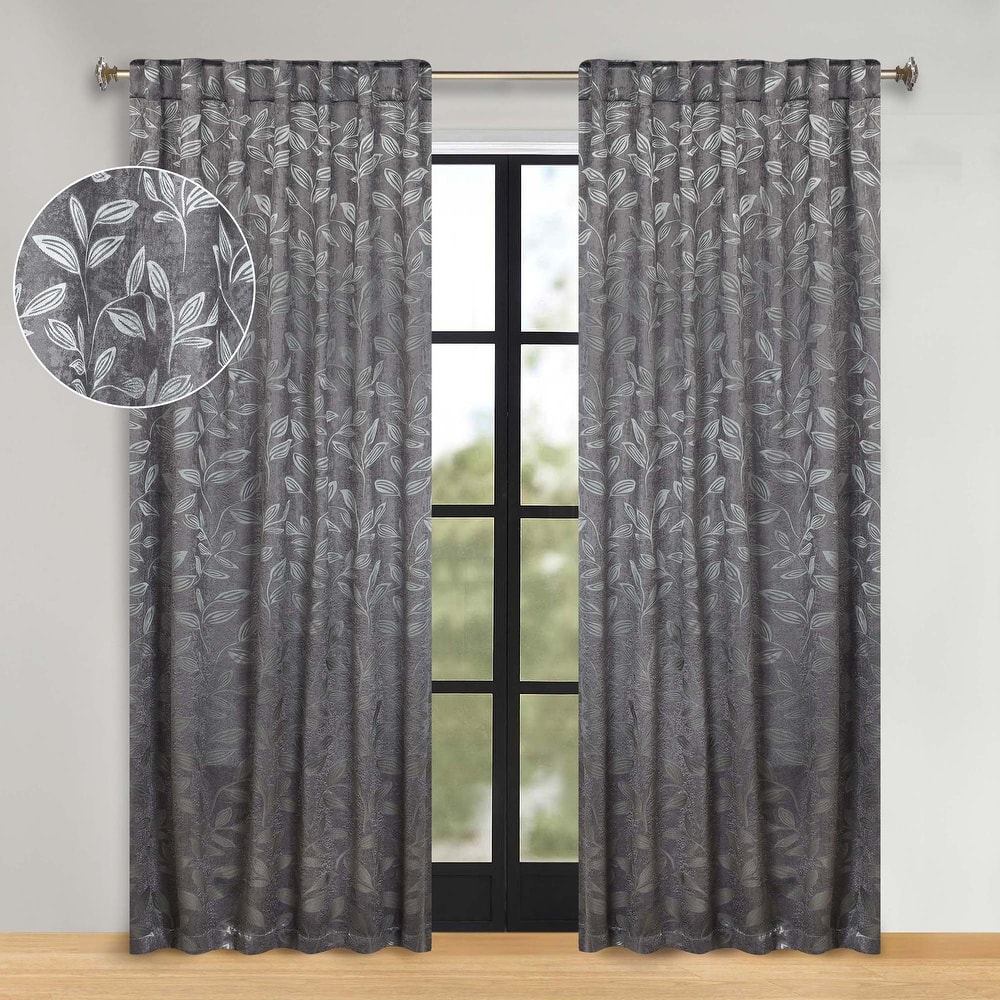 Superior Leaves Machine Washable Room Darkening Curtains with Back Tabs, Set of 2