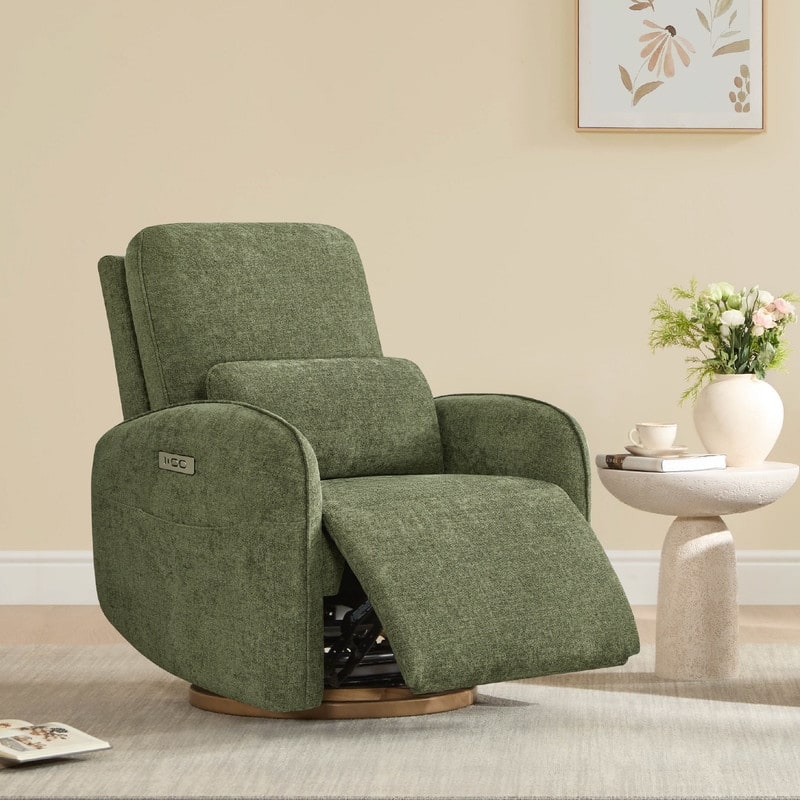 Spruce & Spring Power Swivel Recliner Chair Nursery Glider with Lumber Pillow