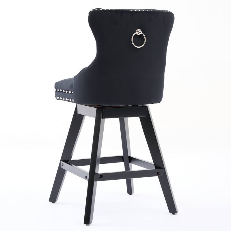 Swivel Bar Stools Set of 2, Velvet Counter Height Barstools with Wooden Legs, Kitchen Island Chairs with Button Backrest