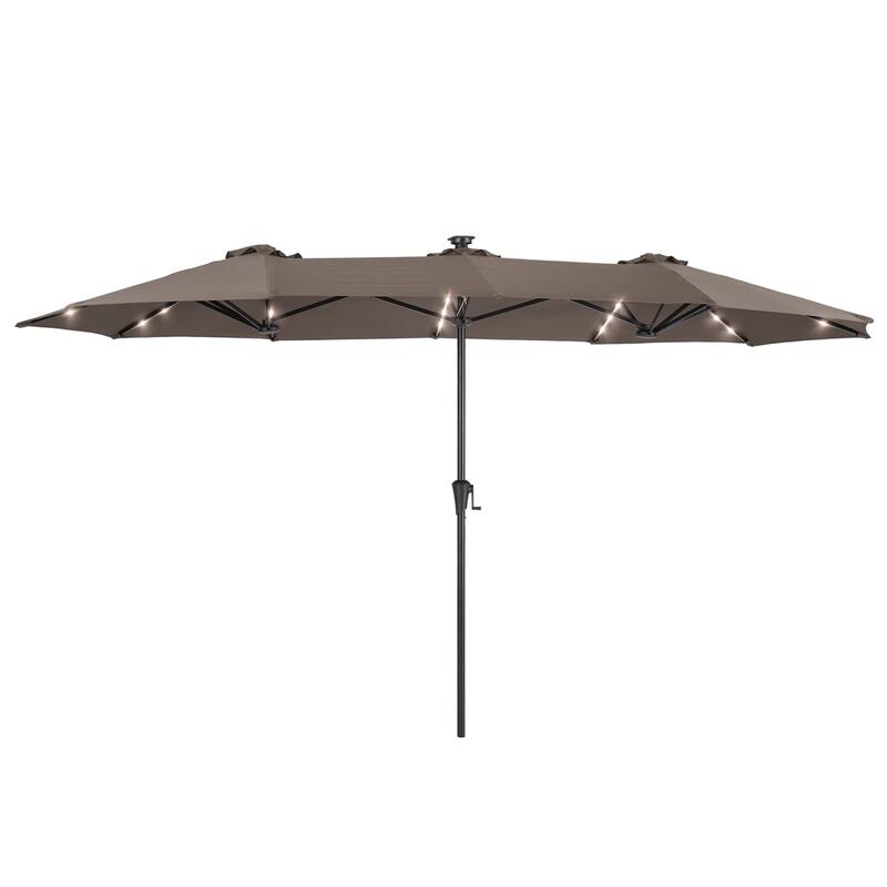LIVOOSUN 13 x 7.2ft Large LED Double-Sided Rectangular Outdoor Patio Market Umbrella with Crank, Solar Panel, Navy Blue