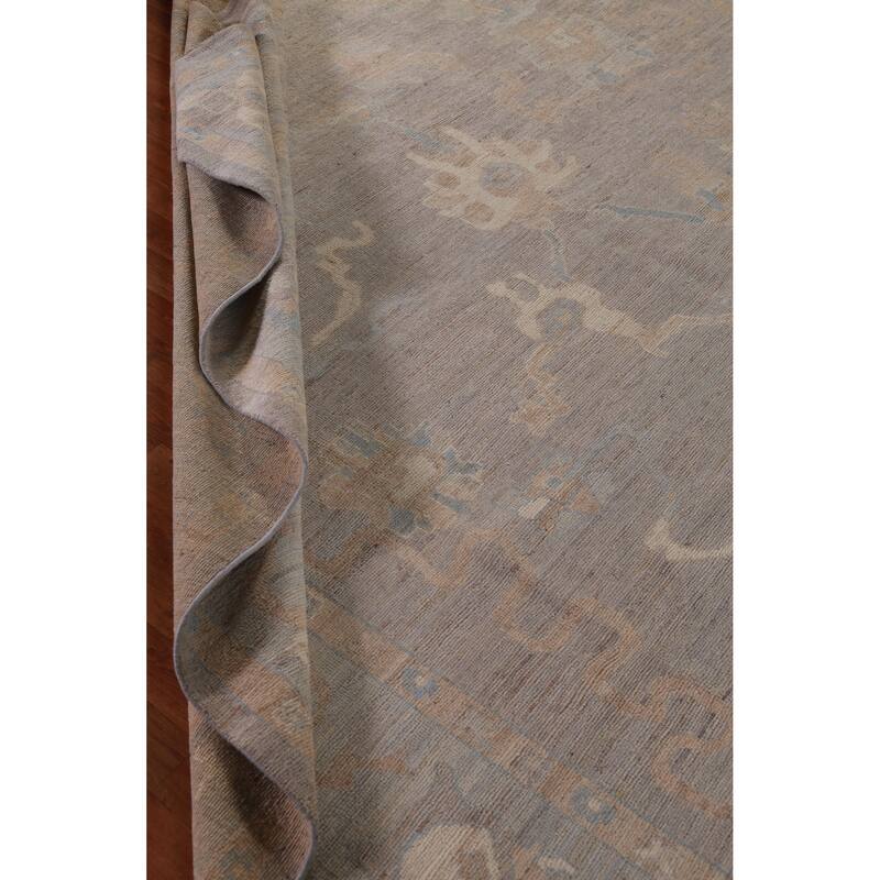 Hand Knotted Oriental 100% Wool Carpet Transitional All-Over Greys & Charcoal Oushak Area Rug - 13' 11'' X 10' 1''