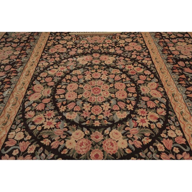 Hand Knotted Chocolate Aubusson Savonnerie Wool Traditional Area Rug