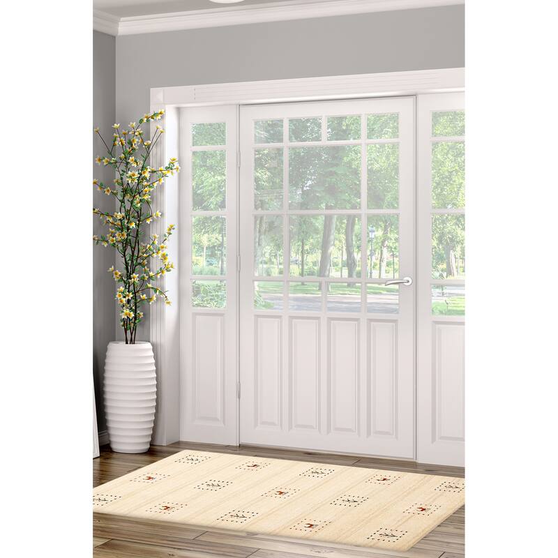 ECARPETGALLERY Hand Loomed Kashkuli Gabbeh Cream Wool Rug - 3'1 x 4'9