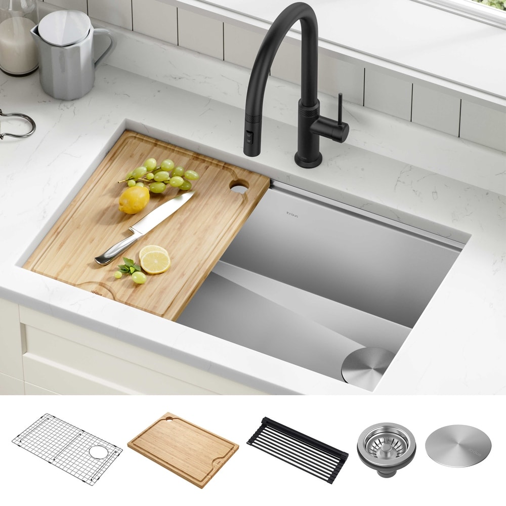 Ruvati 24-inch Workstation Rounded Corners Undermount Ledge Kitchen Sink  with Accessories - RVH8324 - Ruvati USA