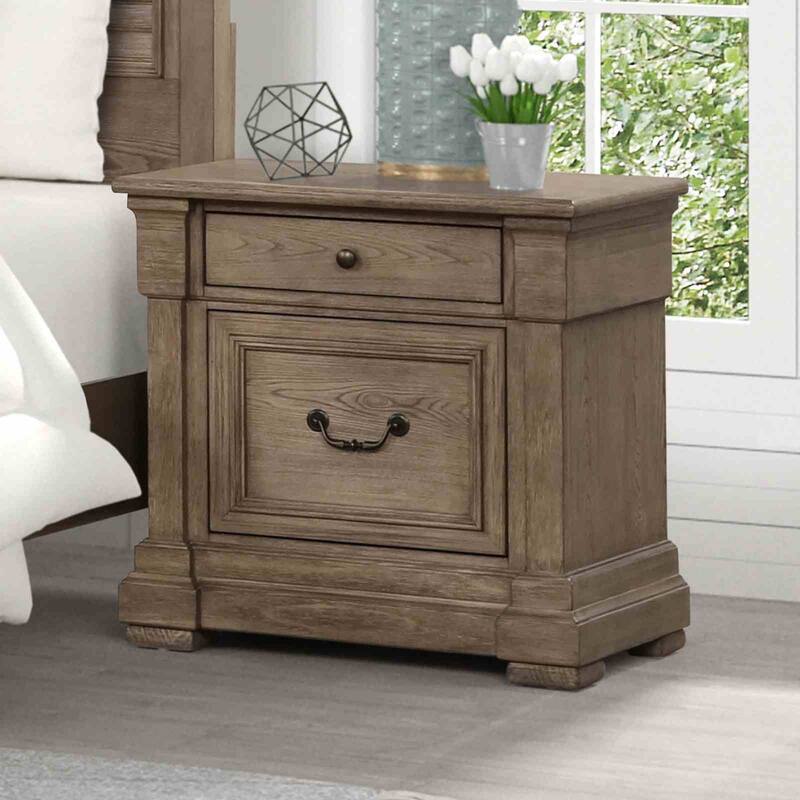 Weathered Gray Transitional Bedroom Set 4 Piece Bed Nightstand Dresser Mirror