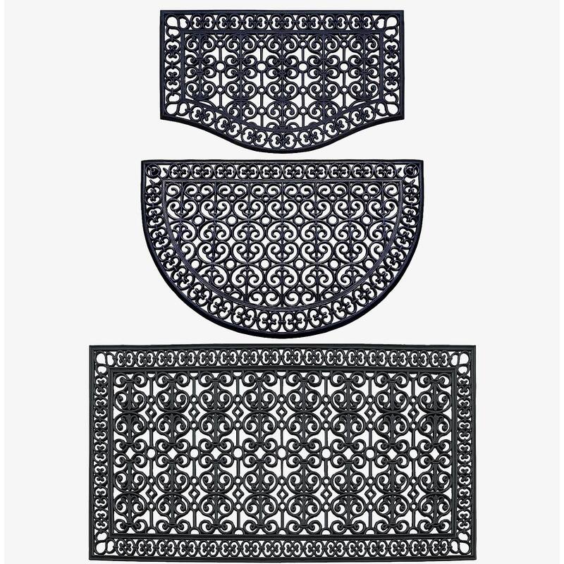 A1HC Rubber Grill Matching Doormat Set, For Front, Patio & Garage Entrance, Heavy Duty for Indoor Outdoor - 3-Piece(Complete Home Set 24x39, 30x48, 36x72)