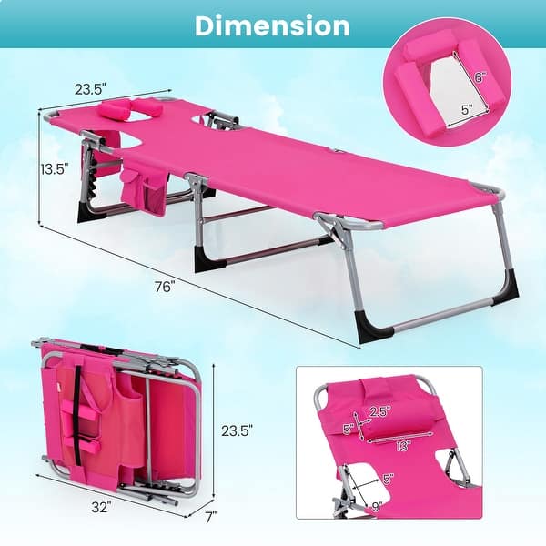 dimension image slide 2 of 5, Gymax Portable Beach Chaise Lounge Chair Folding Reclining Chair w/