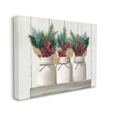 Stupell White Country Jars with Christmas Berry Bouquets Canvas Wall Art - Multi-Color