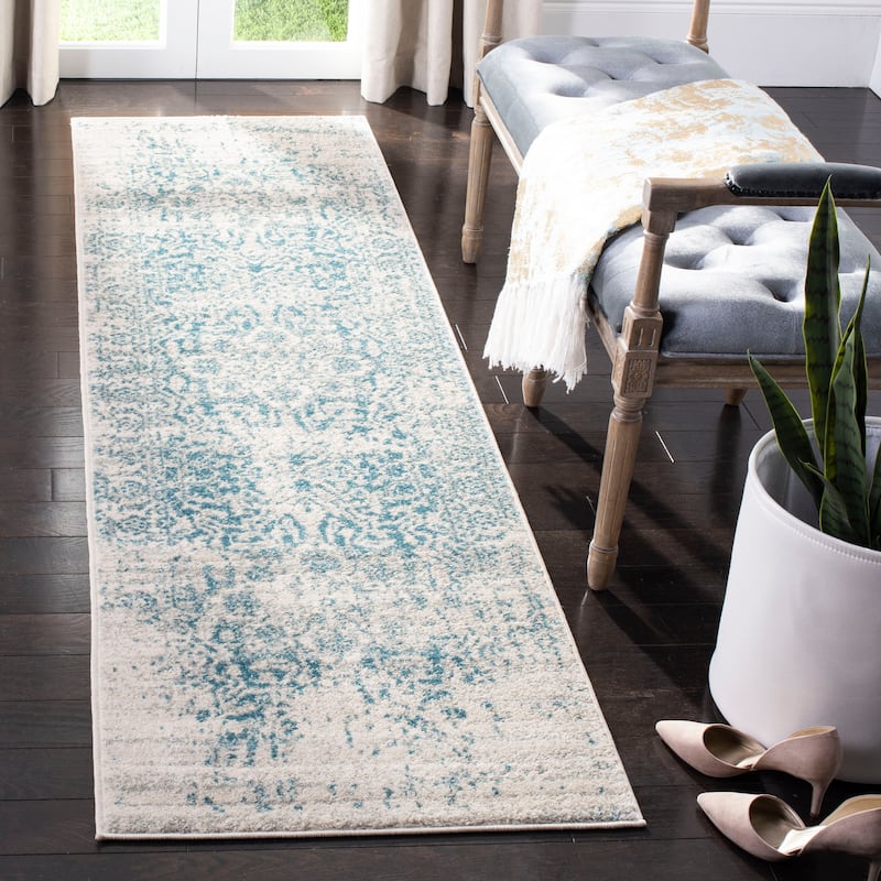 SAFAVIEH Madison Delois Medallion Rustic Farmhouse Distressed Rug - 2'3" x 8' Runner - Teal/Ivory