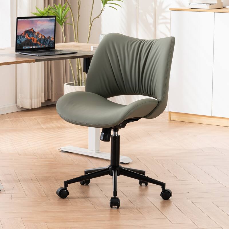 Ergonomic Faux Leather Office Chair, Swivel Task Chair - Olive Green