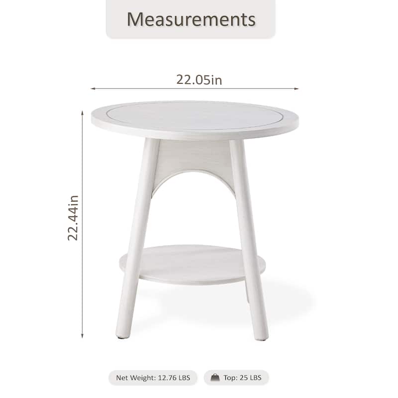COZAYH Modern Distressed White Round End Table with Lower Shelf, Farmhouse Side Table for bedroom, living room, or office