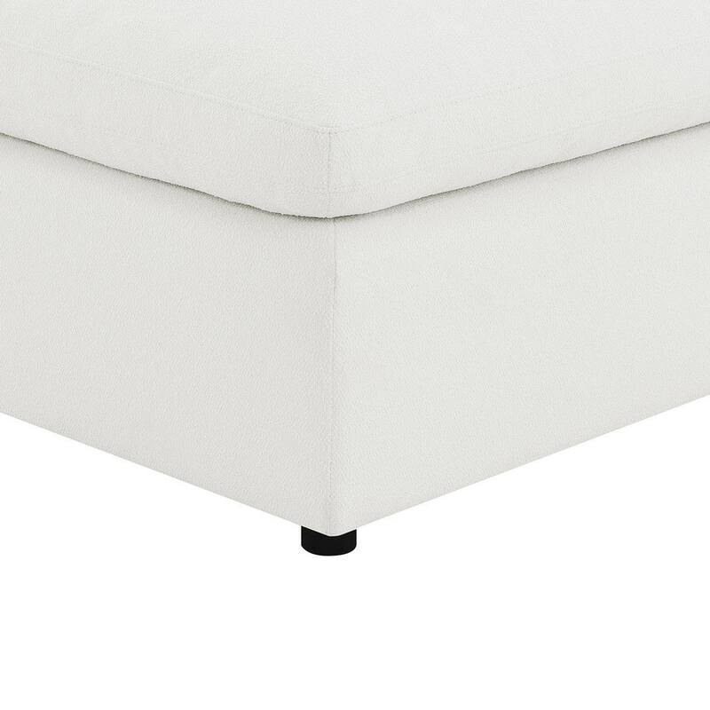 Allias Ottoman, White Boucle Fabric, Plush Foam Cushions, 44 Inch