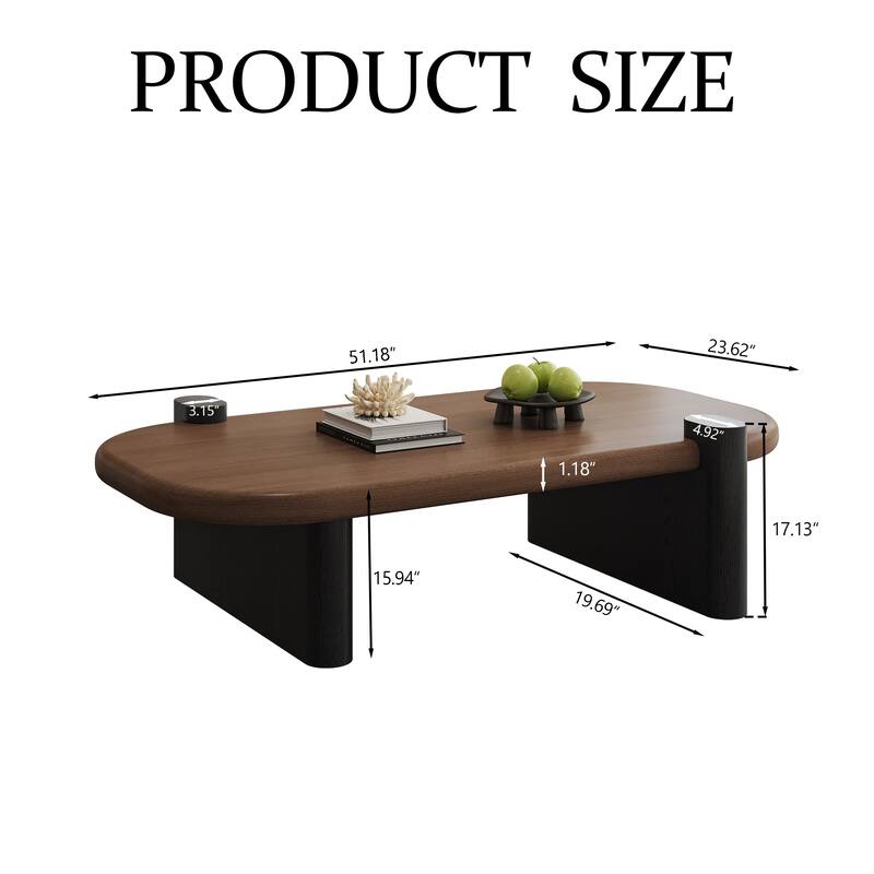 51.1" Mid-Century Modern Rectangular Coffee Table, Solid Wood Veneer Living Room Coffee Table