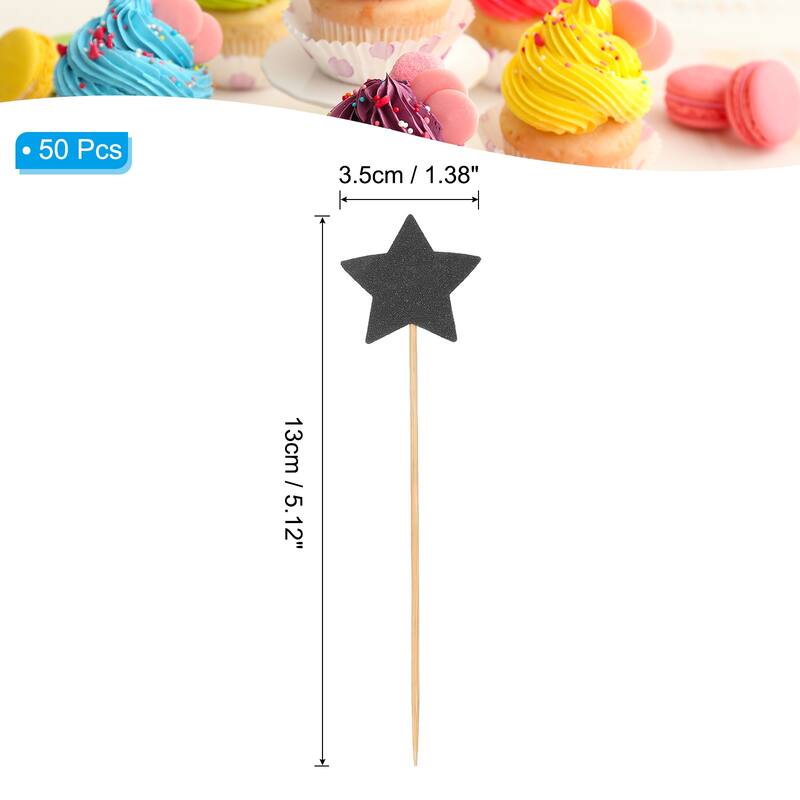 50Pcs Little Star Cupcake Toppers,Star Cupcake Picks Birthday Decoration - Black