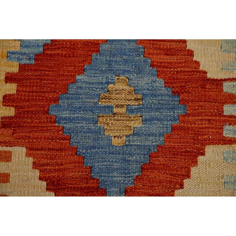 Multi-Color Reversible Geometric Kilim Rug Flat-weave Wool Carpet - 3'3" x 4'9"