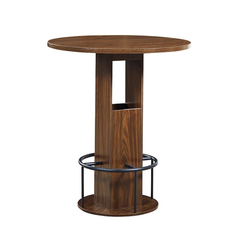 3-Piece Bar Table and Stool Set 31.5-inch round bar table with two stools Compact wooden dining bar with metal ring footrest