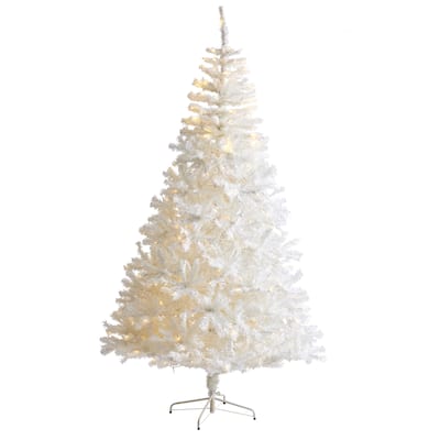 7.5' White Christmas Tree with 1380 Branches and 400 Clear LED Lights