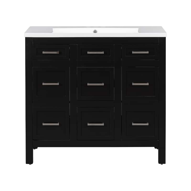 36 inch Freestanding Bathroom Vanity Set in White with Integrated Resin Sink