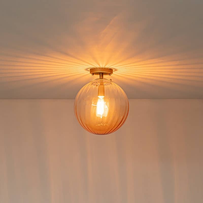 Gradual Colorful Ribbed Glass Globe Single Semi Flush Ceiling Light