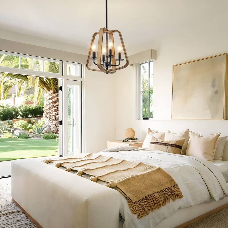 Starsky 4-Light Farmhouse Open Cage Chandelier for dining room, kitchen island or entryway