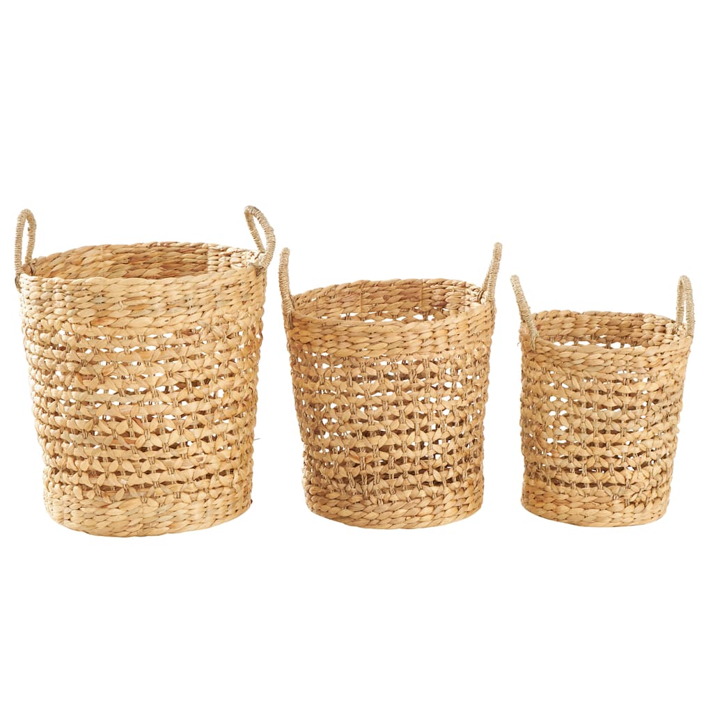 Dried Plant Handmade Woven Storage Basket with Handles - Set of 3 Brown - Roche River Decor - 17"W x 17"L x 21"H