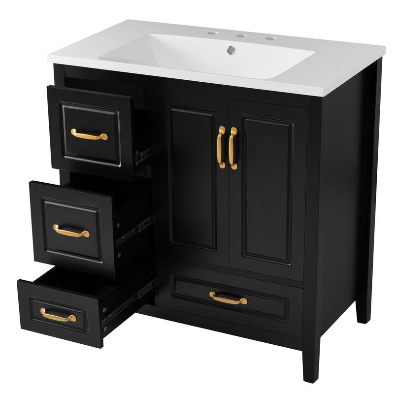 36 inch Bathroom Vanity with Sink, One Cabinet with Soft-closing Doors, 4 Soft-Closing Drawers, Metal Handles