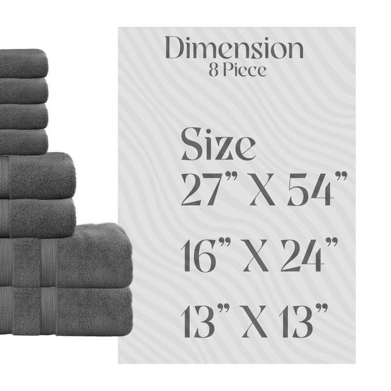 Home Weavers Elegance Essentials 550GSM Cotton Zero Twist Super Absorbent Bath Towel Set of 8