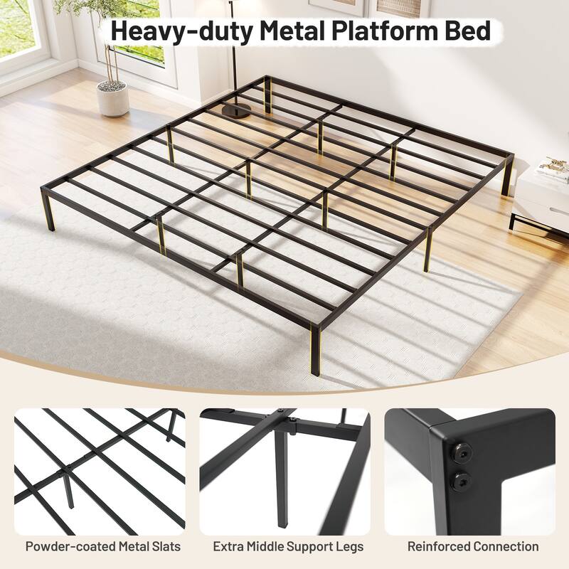 Gymax King Size Metal Bed Frame Heavy Duty Support Slats Mattress