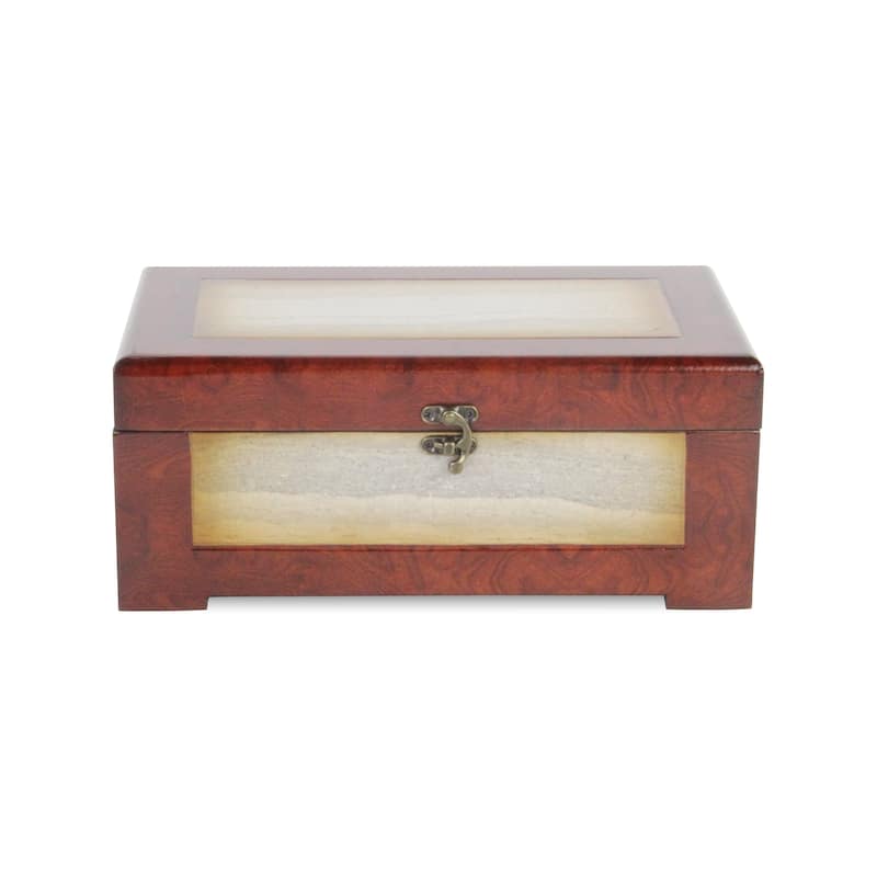 Brown Wooden Treasure Box with Marble Design (Set of 2)