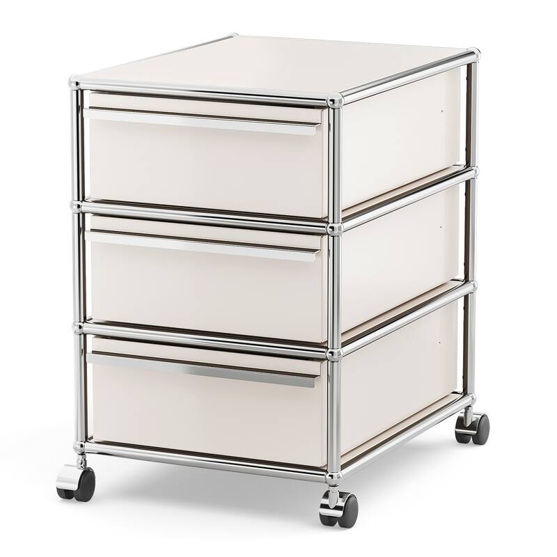 Modern 2/3-Drawer Wheel File Storage Cabinet with Stainless Metal