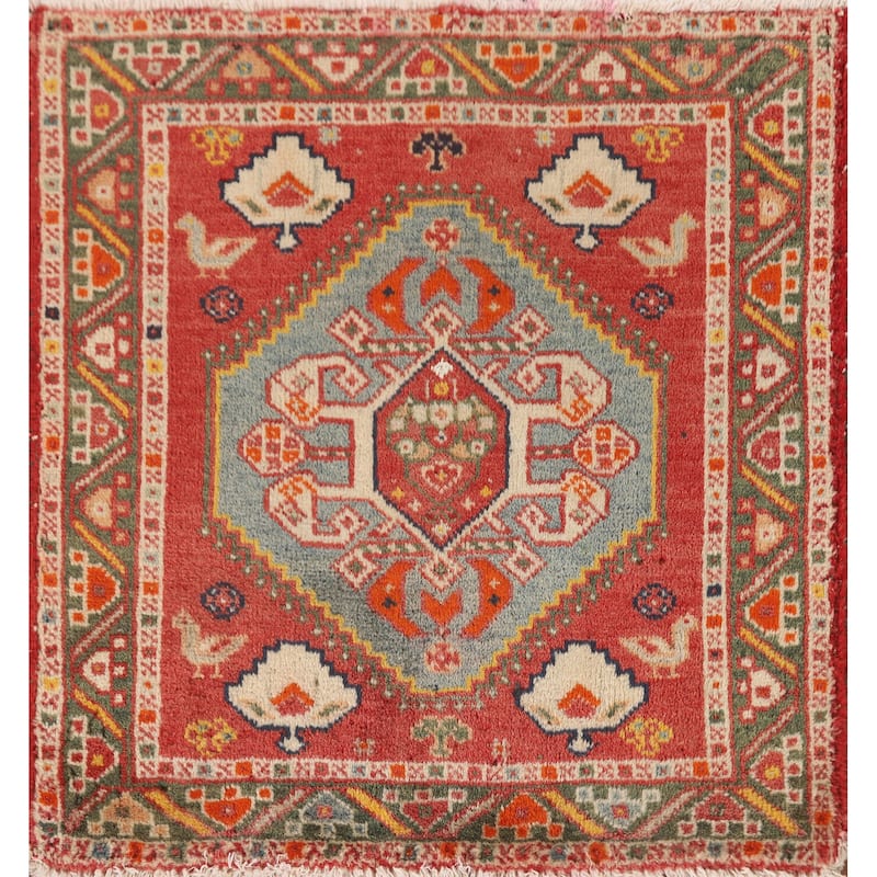 Traditional Shiraz Persian Vintage Square Rug Hand-Knotted Wool Carpet - 2'2" x 2'1"