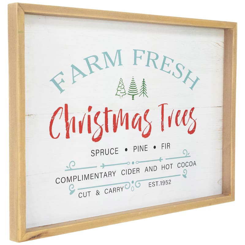 Framed "Farm Fresh Christmas Trees" Wooden Wall Sign - 18.75" x 13" - 18.75" x 13"