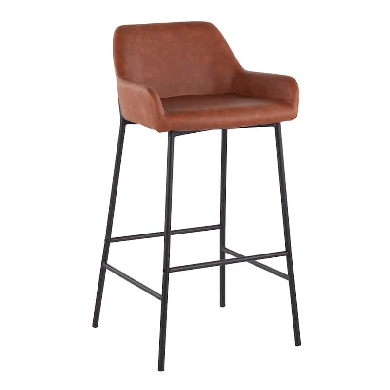 Carbon Loft Galotti Black Fixed-Height Upholstered Bar Stool - Set of 2 - Camel Faux Leather