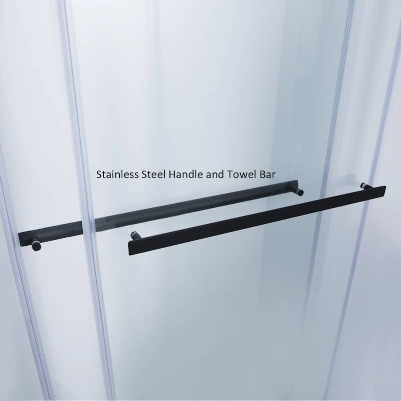 Spezia 56"W x 76"H Sliding Frameless Shower Enclosure in Matt Black