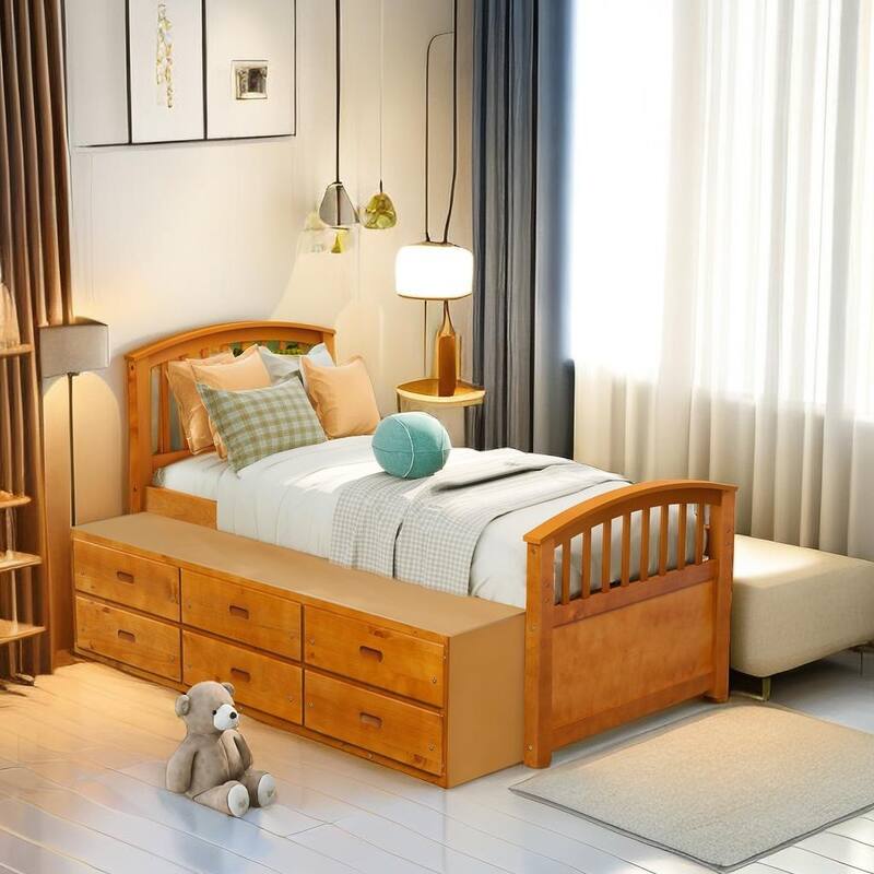 Twin Bed with Under Bed Storage Drawers Storage Bed Solid Wood Bed with 6 Drawers