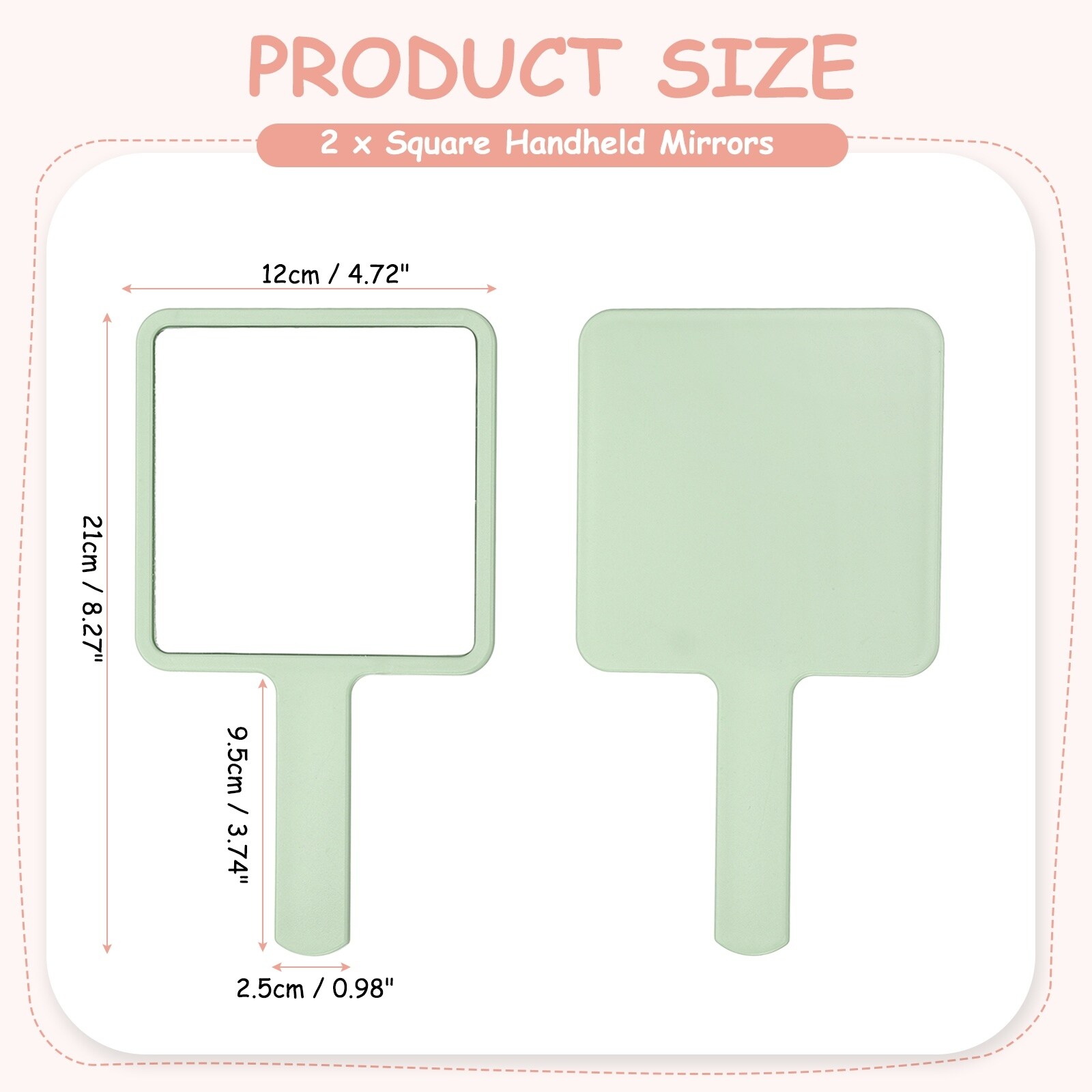 Hand Mirror with Handle, Square Travel Makeup Mirror Single-Sided Portable for Women Girls Cosmetic Lash Home