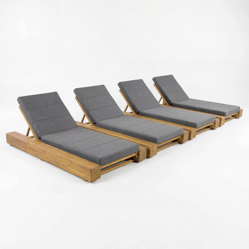 Christopher Knight Home - Amedea Outdoor Acacia Wood Chaise Lounge with Adjustable Backrest & Water-Resistant Cushion