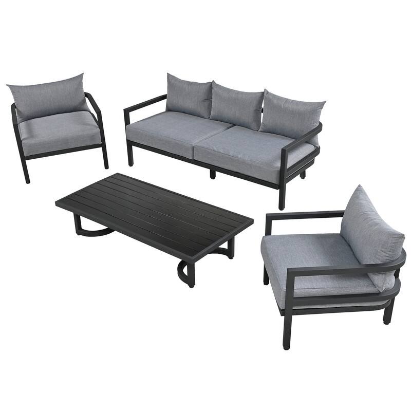 4-Piece Multi-person Outdoor Steel Sofa Set with Table