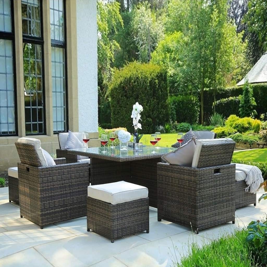 Easy to fold and store Direct Wicker 9 PCS Patio Wicker Furniture Dining Set with Cushions