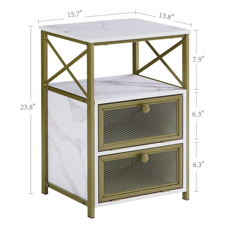 VECELO Modern End Table with 3-tier Storage Shelves, Nightstands with Charging Station(Nightstand Set of 2)