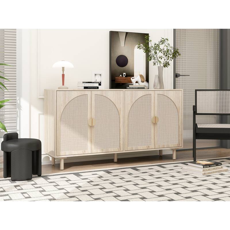 Engineered Rattan Buffet Sideboard Accent Storage Cabinet, Natural